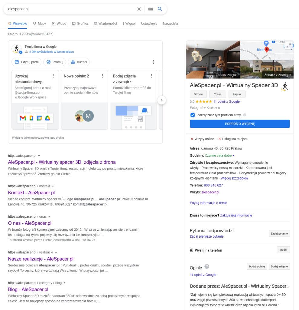 Google Moja Firma wyniki wyszukiwań